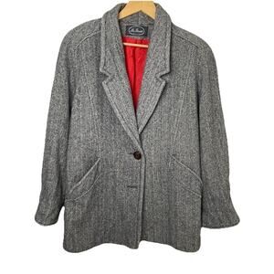 VTG 80s Ms. Freddi Wool B/W Coat Herringbone Slouchy Oversized Jacket Retro XL